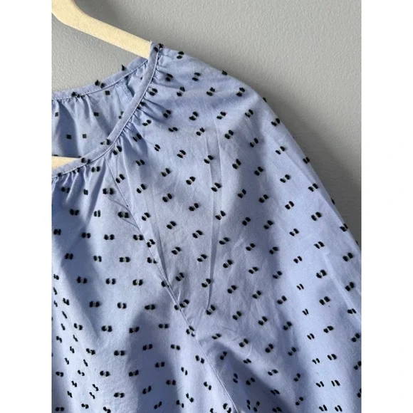 Talbots Women Light Blue Black Dot Print 3/4 Sleeve Button Neck Tunic Top Size L - Picture 9 of 12